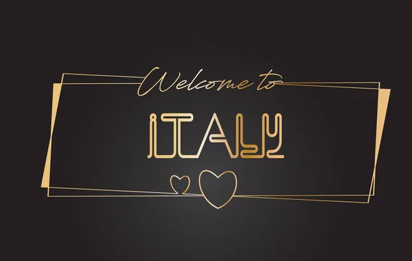 Italia Benvenuti nel testo d'oro Neon Lettering Typography Vector Il — Vettoriale Stock