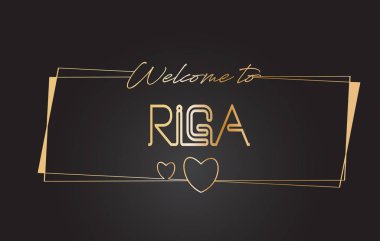 Riga altın metin Neon yazı tipografi vector ILL hoş geldiniz