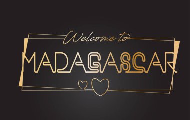 Madagaskar altın metin Neon yazı tipografi Vect hoşgeldiniz