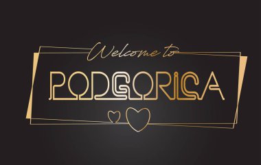 Podgorica altın metin Neon yazı tipografi vecto hoş geldiniz