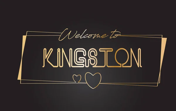 Kingston Bienvenido al texto dorado Neon Lettering Typography Vector — Vector de stock