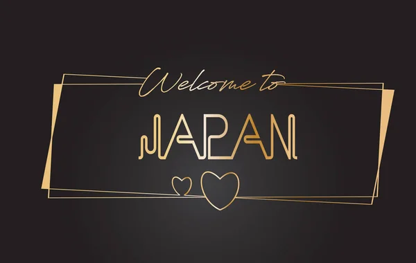 Japón Bienvenido al texto dorado Neon Lettering Typography Vector Il — Vector de stock
