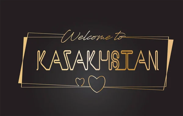 Kazakstan Välkommen till Golden text Neon bokstäver typografi Vect — Stock vektor