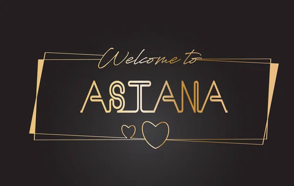 Astana Bem-vindo ao texto dourado Neon Lettering Typography Vector I — Vetor de Stock