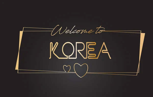 Corée Bienvenue sur le texte d'or Néon Lettrage Typographie Vector Il — Image vectorielle