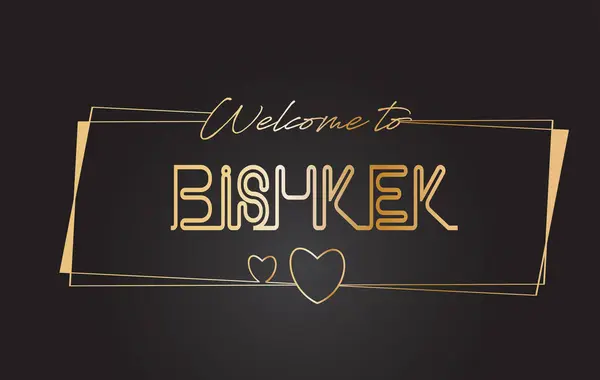 Bishkek Välkommen till Golden text Neon bokstäver typografi Vector — Stock vektor