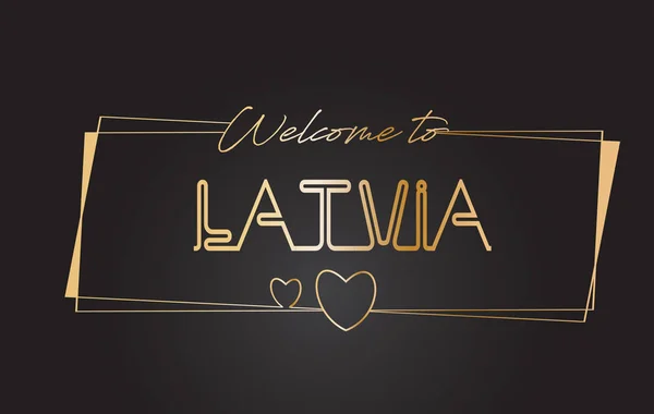 Letonia Bienvenido a Golden text Neon Lettering Typography Vector I — Vector de stock