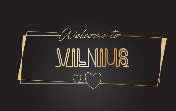 Vilnius Bienvenido al texto dorado Neon Lettering Typography Vector — Vector de stock
