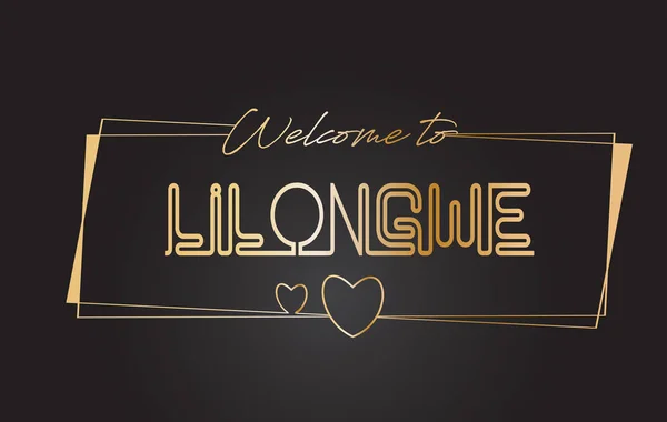 Lilongwe Bienvenido al texto dorado Neon Lettering Typography Vector — Vector de stock