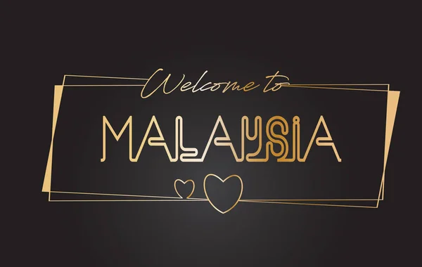 Malaysia Välkommen till Golden text Neon Lettering typografi Vector — Stock vektor