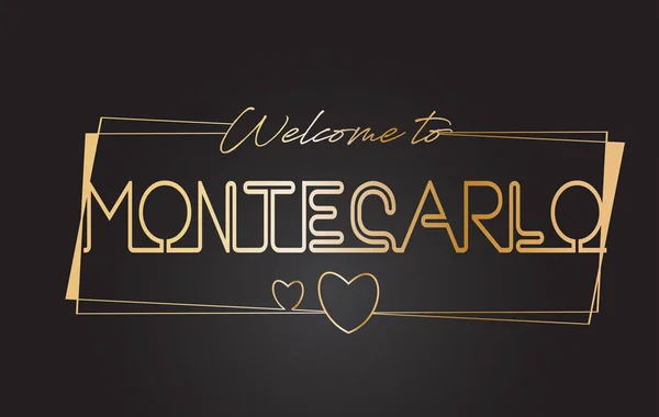 MonteCarlo Benvenuti nel testo d'oro Neon Lettering Tipografia Vect — Vettoriale Stock