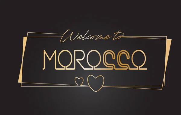 Marruecos Bienvenido al texto dorado Neon Lettering Typography Vector — Vector de stock