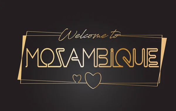 Mozambique Bienvenido al texto dorado Neon Lettering Typography Vect — Vector de stock