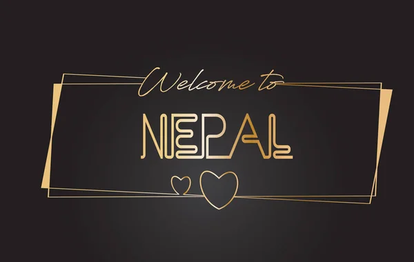 Nepal Välkommen till Golden text Neon bokstäver typografi Vector Il — Stock vektor