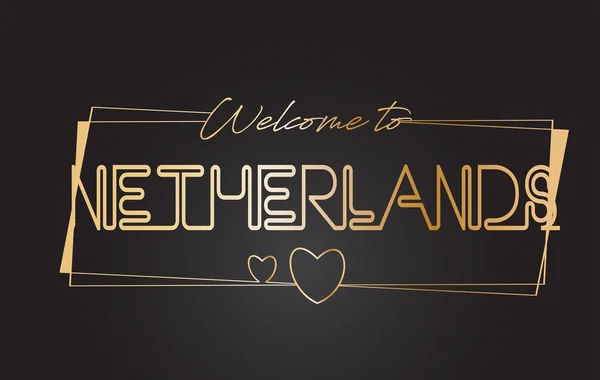 Holanda Bem-vindo ao texto dourado Neon Lettering Typography Vec — Vetor de Stock