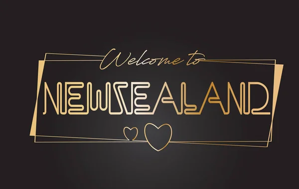 Nueva Zelanda Bienvenido a Golden text Neon Lettering Typography Vect — Vector de stock