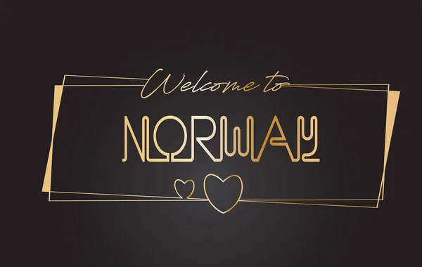 Noruega Bienvenido a Golden text Neon Lettering Typography Vector I — Vector de stock