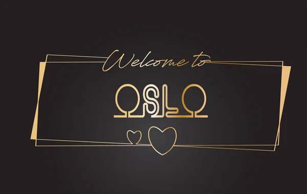 Oslo Bem-vindo ao texto dourado Neon Lettering Typography Vector Ill — Vetor de Stock