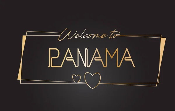 Panama Bienvenue au texte d'or Néon Lettrage Typographie vectorielle I — Image vectorielle