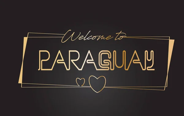 Paraguay Bienvenido al texto dorado Neón Letras Tipografía Vector — Vector de stock