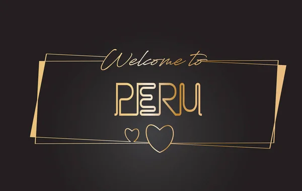 Perú Bienvenido al texto dorado Letras de neón Tipografía Vector Ill — Vector de stock
