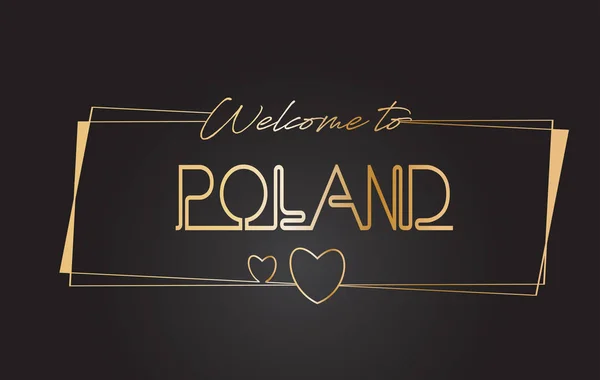 Polonia Bienvenido al texto dorado Neon Lettering Typography Vector I — Vector de stock