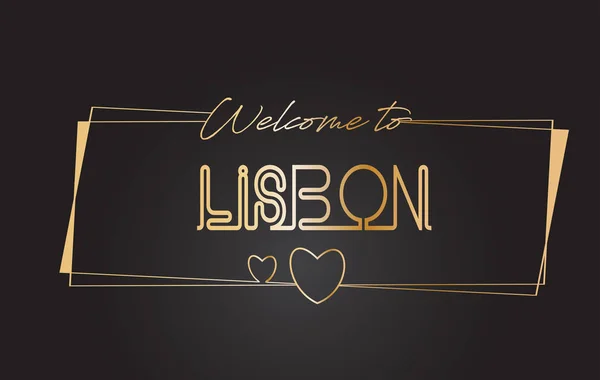 Lisbonne Bienvenue au texte d'or Néon Lettrage Typographie vectorielle I — Image vectorielle