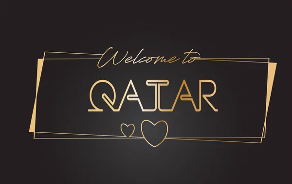 Qatar Bienvenido a Golden text Neon Lettering Tipografía Vector Il — Vector de stock