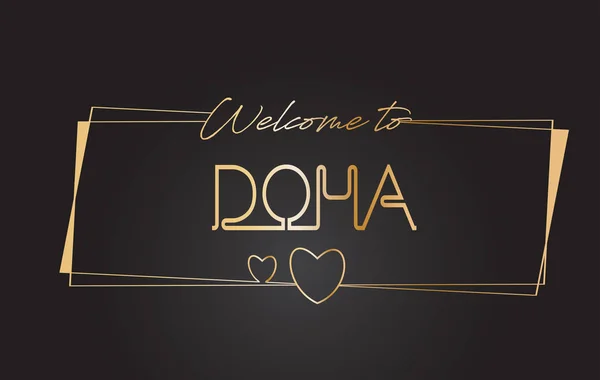 Doha Bienvenido a Golden text Neon Lettering Typography Vector Ill — Archivo Imágenes Vectoriales