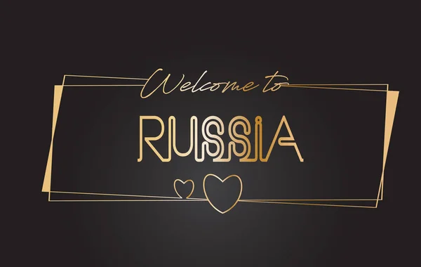 Rusia Bienvenido a Golden text Neon Lettering Typography Vector I — Vector de stock