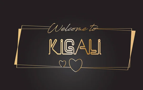 Kigali Bienvenido al texto dorado Neon Lettering Typography Vector I — Vector de stock