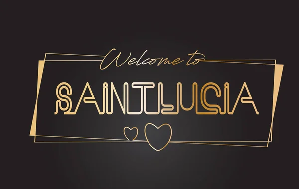 Santa Lucía Bienvenido al texto dorado Neon Lettering Typography Vect — Vector de stock