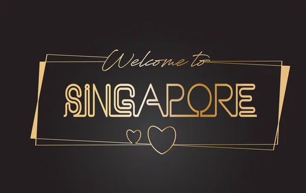 Singapur Bienvenido a Golden text Neon Lettering Typography Vecto — Vector de stock