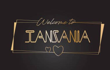 Tanzanya altın metin Neon Yazı Tipografi vektör hoş geldiniz