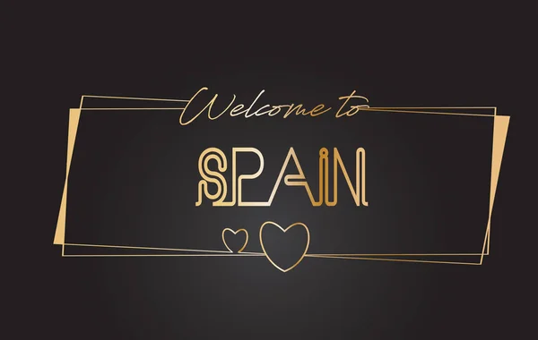 España Bienvenido a Golden text Neon Lettering Tipografía Vector Il — Vector de stock