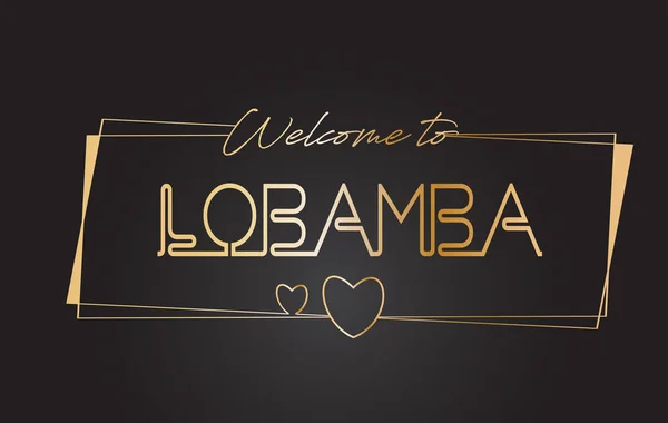 Lobamba Bem-vindo ao texto dourado Neon Lettering Typography Vector — Vetor de Stock