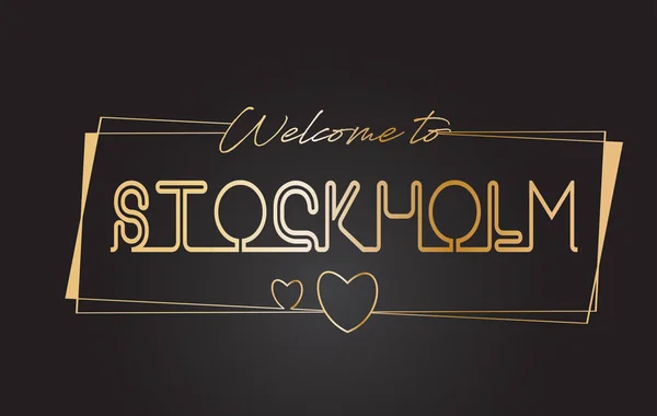 Stockholm Welcome to Golden text Neon Lettering Typography Vecto — Stock Vector