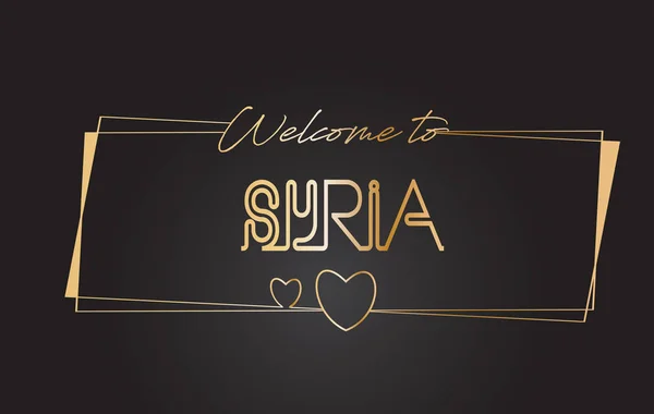 Siria Bienvenido al texto dorado Neon Lettering Typography Vector Il — Vector de stock