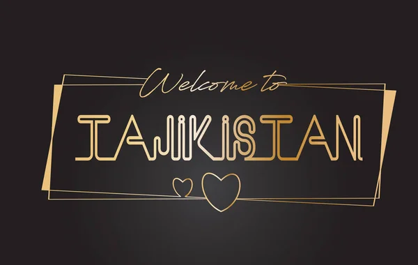 Tajiquistão Bem-vindo ao texto dourado Neon Lettering Typography Vect — Vetor de Stock