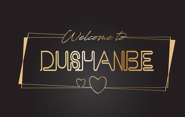 Dushanbe Bienvenido al texto dorado Neon Lettering Typography Vector — Vector de stock