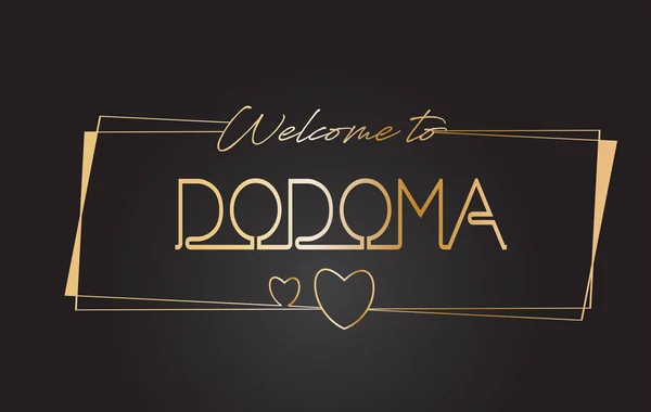 Dodoma Bienvenido al texto dorado Letras de neón Tipografía Vector I — Vector de stock