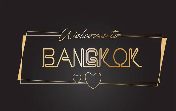 Bangkok Bienvenue au texte d'or Néon Lettrage Typographie vectorielle — Image vectorielle