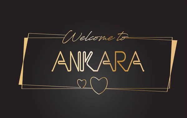 Ankara Welkom bij Golden text Neon belettering typografie vector I — Stockvector