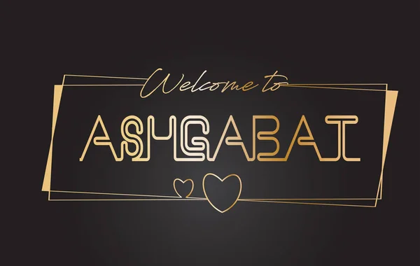 Ashgabat Bienvenido al texto dorado Neon Lettering Typography Vector — Vector de stock
