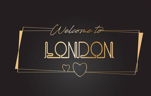 Londres Bienvenue au texte d'or Néon Lettrage Typographie vectorielle I — Image vectorielle