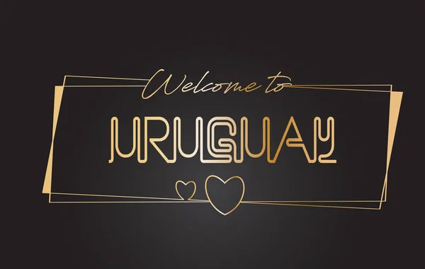 Uruguay Bienvenido al texto dorado Neon Lettering Typography Vector — Vector de stock