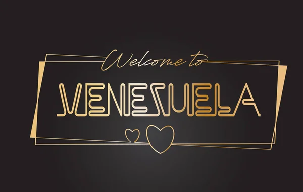 Venezuela willkommen zu goldenem Text neon Schriftzug typografie vecto — Stockvektor