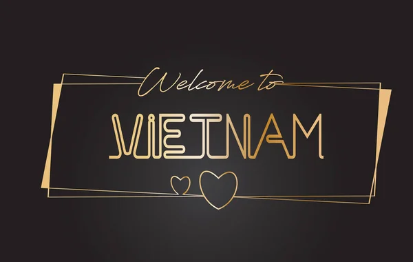 Vietnam Bienvenido al texto dorado Neon Lettering Typography Vector — Vector de stock