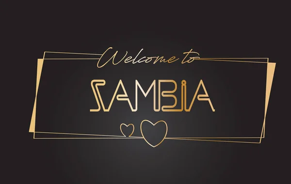 Zambia Bienvenido al texto dorado Neon Lettering Typography Vector I — Vector de stock