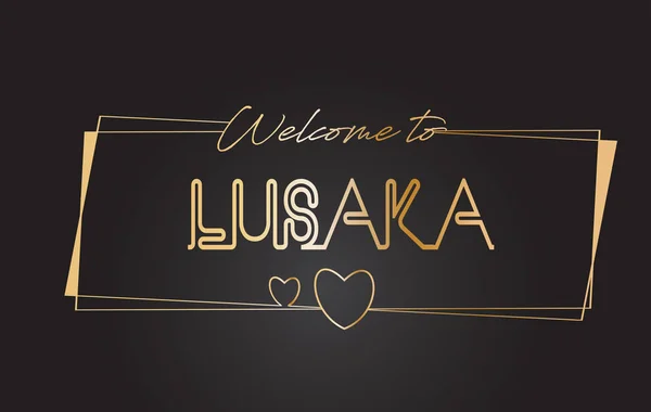 Lusaka Bem-vindo ao texto dourado Neon Lettering Typography Vector I — Vetor de Stock